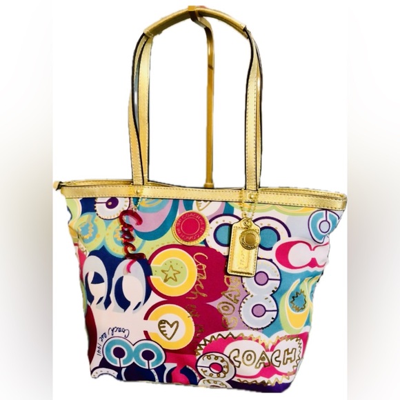 Coach Handbags - Coach Poppy C Graffiti bag 2012, top zip, gold leather F19434 - NEW With Tags